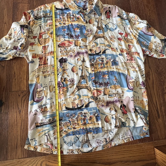 VTG Kahala John Severson Collection Mens Shirt XL Paris Venice Eiffel Tower Wine - Picture 15 of 15